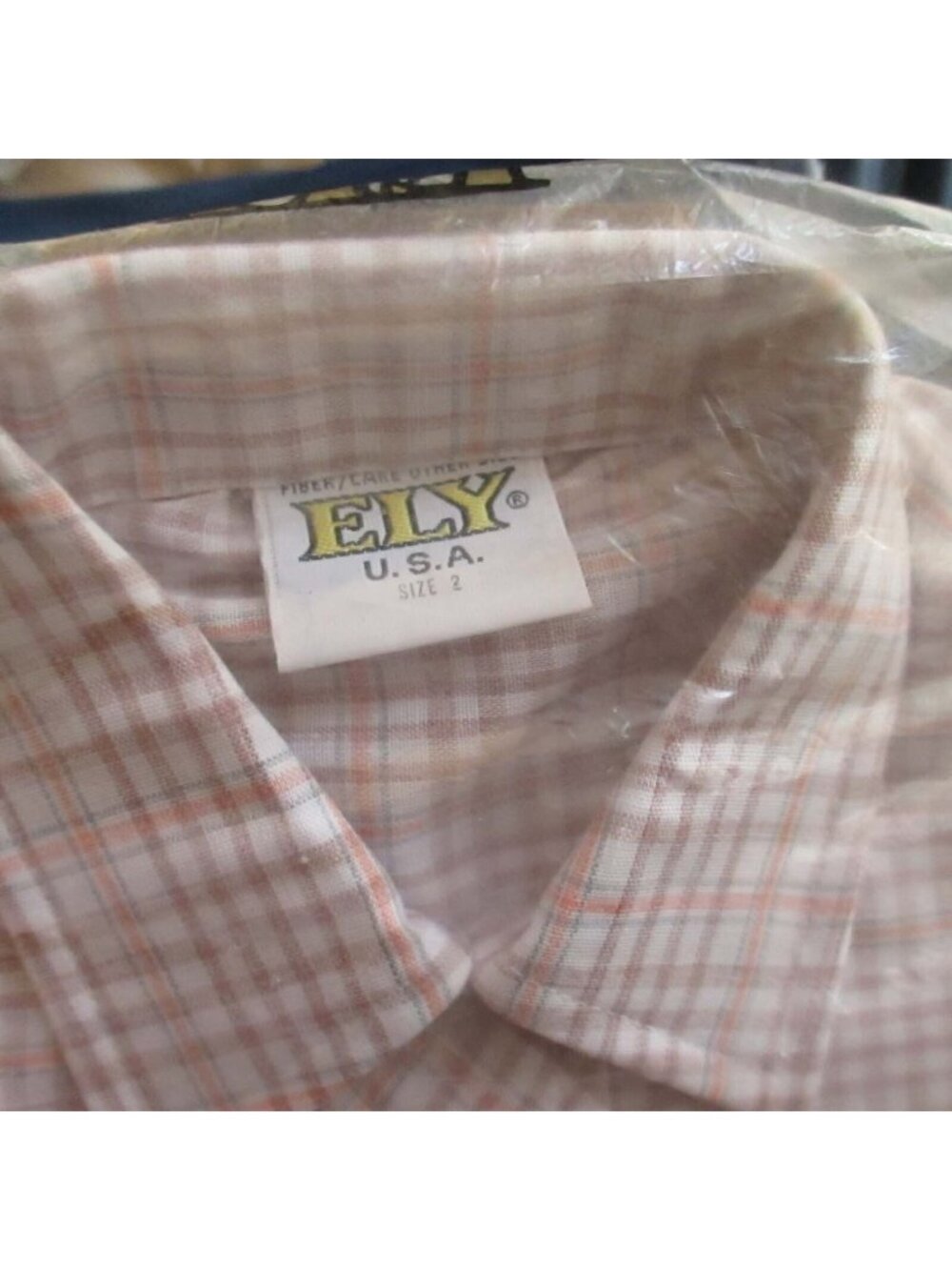 BOYS  2T Vintage 1970's Shirt ELY BOYS PINK/brownPLAID THIN HIPPY SHIRT USA NOS